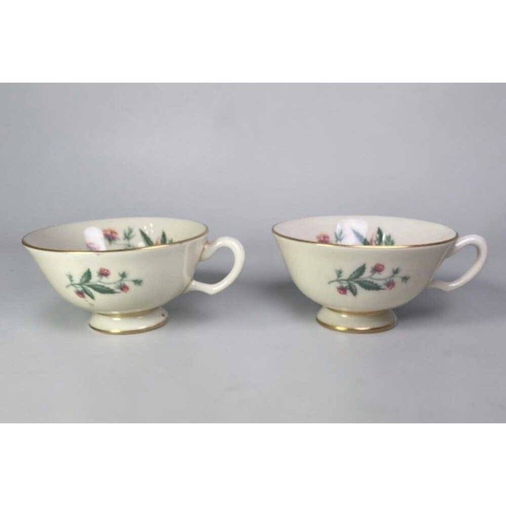Vintage Lenox Country Garden W-302 Tea Cups Set of 2 Ivory Floral Gold Trim USA